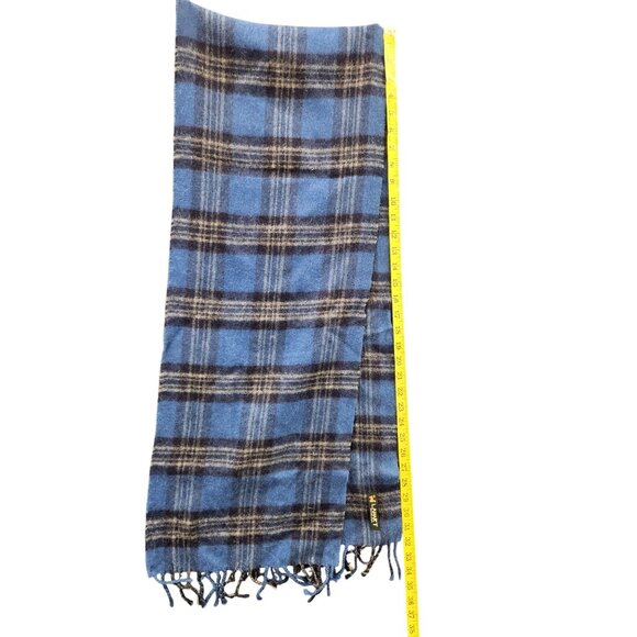 100% Baby Alpaca Wool Scarf Blue Plaid Design Fringed Edges - Picture 8 of 11